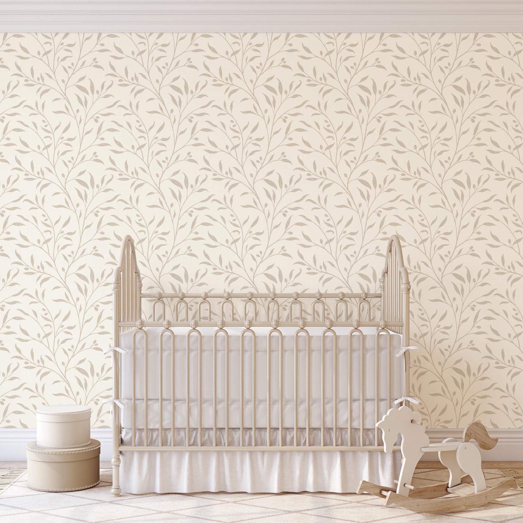 Olive Grove Wallpaper - Neutral wallpaper available in peel and stick (removable), prepasted, and traditional nonpasted / unpasted 