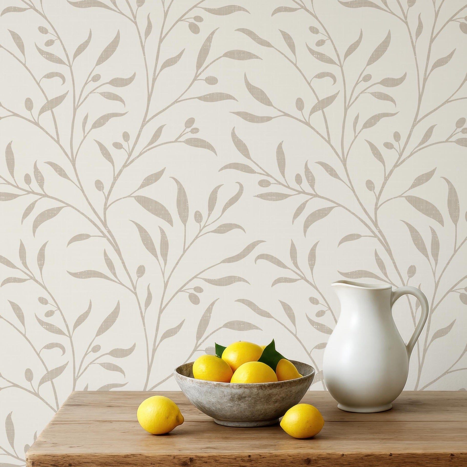 Olive Grove Wallpaper - Neutral wallpaper available in peel and stick (removable), prepasted, and traditional nonpasted / unpasted 