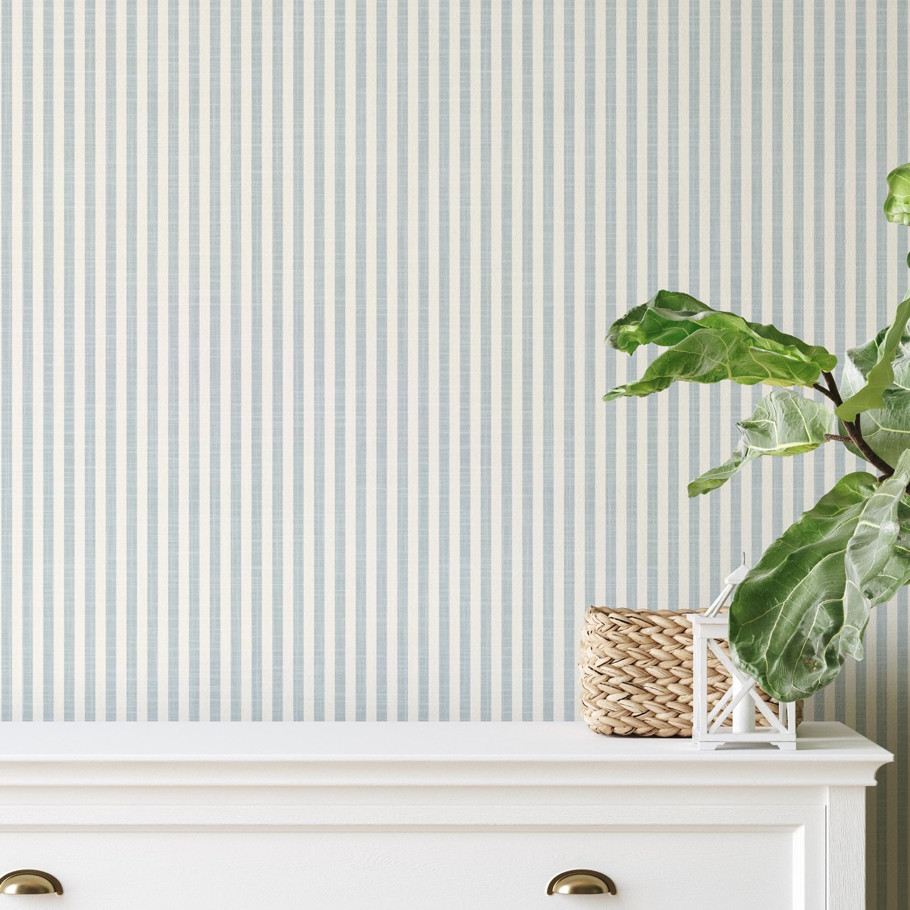 Farmhouse Stripe Wallpaper - Blue wallpaper available in peel and stick (removable), prepasted, and traditional nonpasted / unpasted 