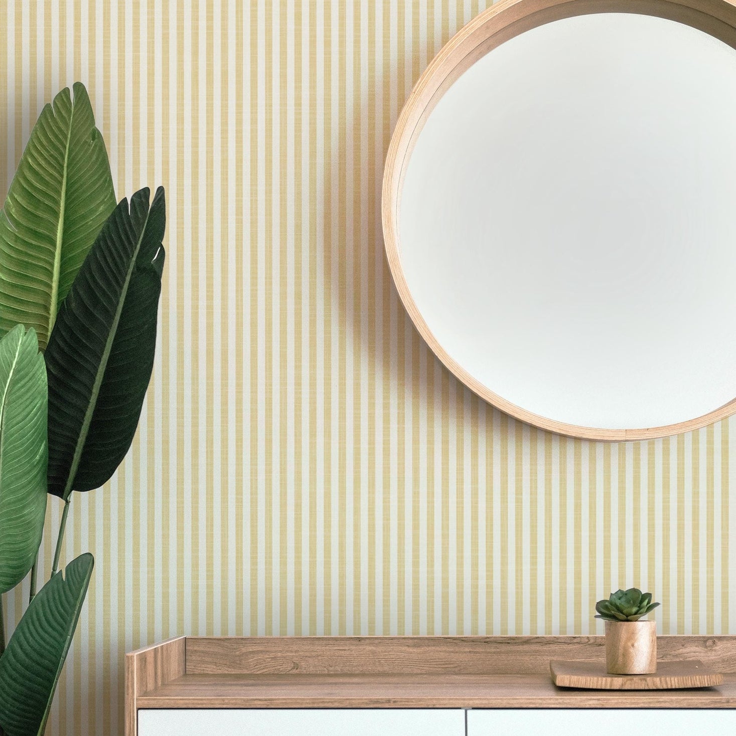 Farmhouse Stripe Wallpaper - Yellow wallpaper available in peel and stick (removable), prepasted, and traditional nonpasted / unpasted 