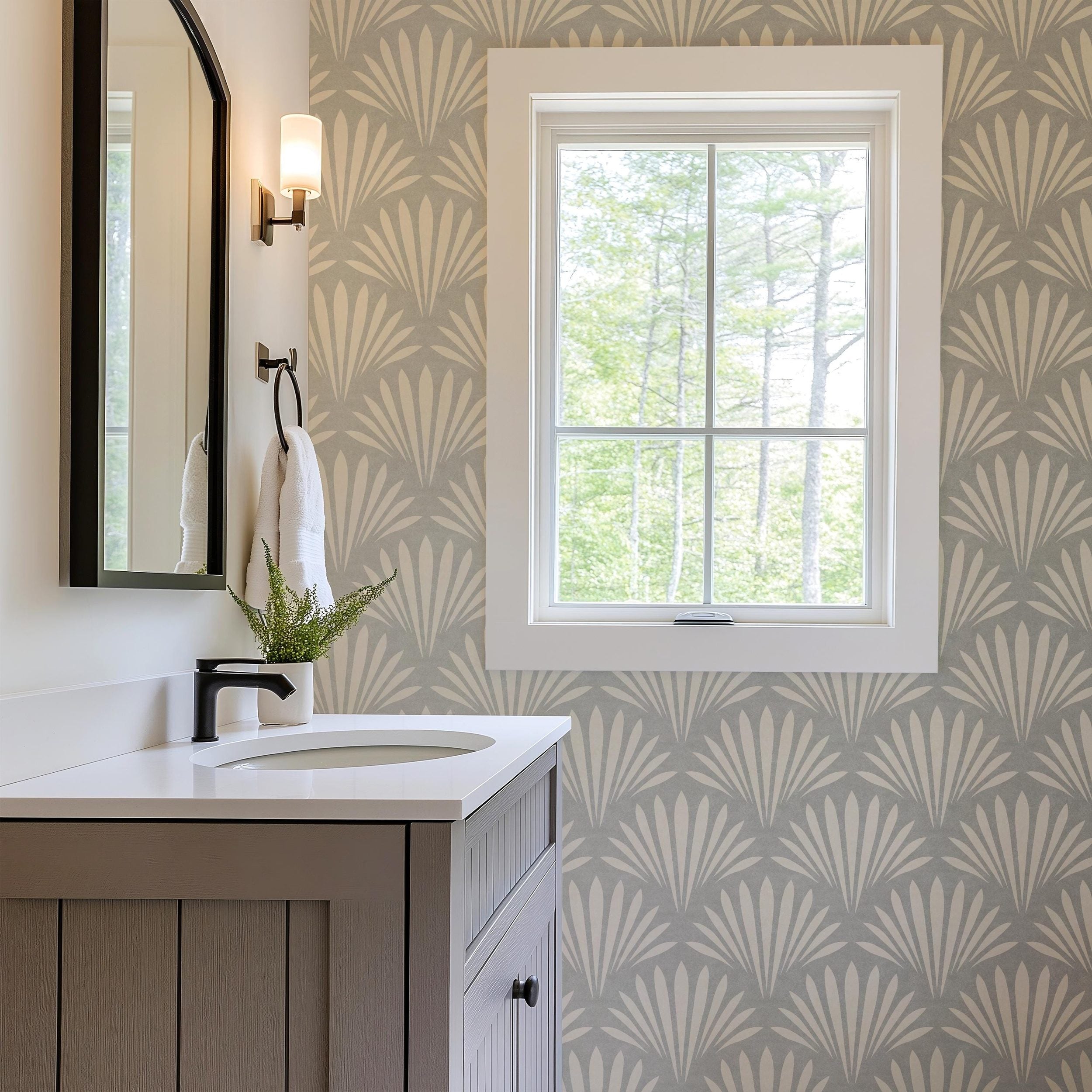 Shell Cove Wallpaper - Gray wallpaper available in peel and stick (removable), prepasted, and traditional nonpasted / unpasted 