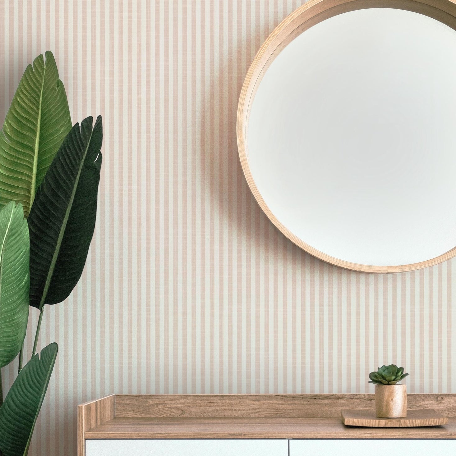 Farmhouse Stripe Wallpaper - Pink wallpaper available in peel and stick (removable), prepasted, and traditional nonpasted / unpasted 