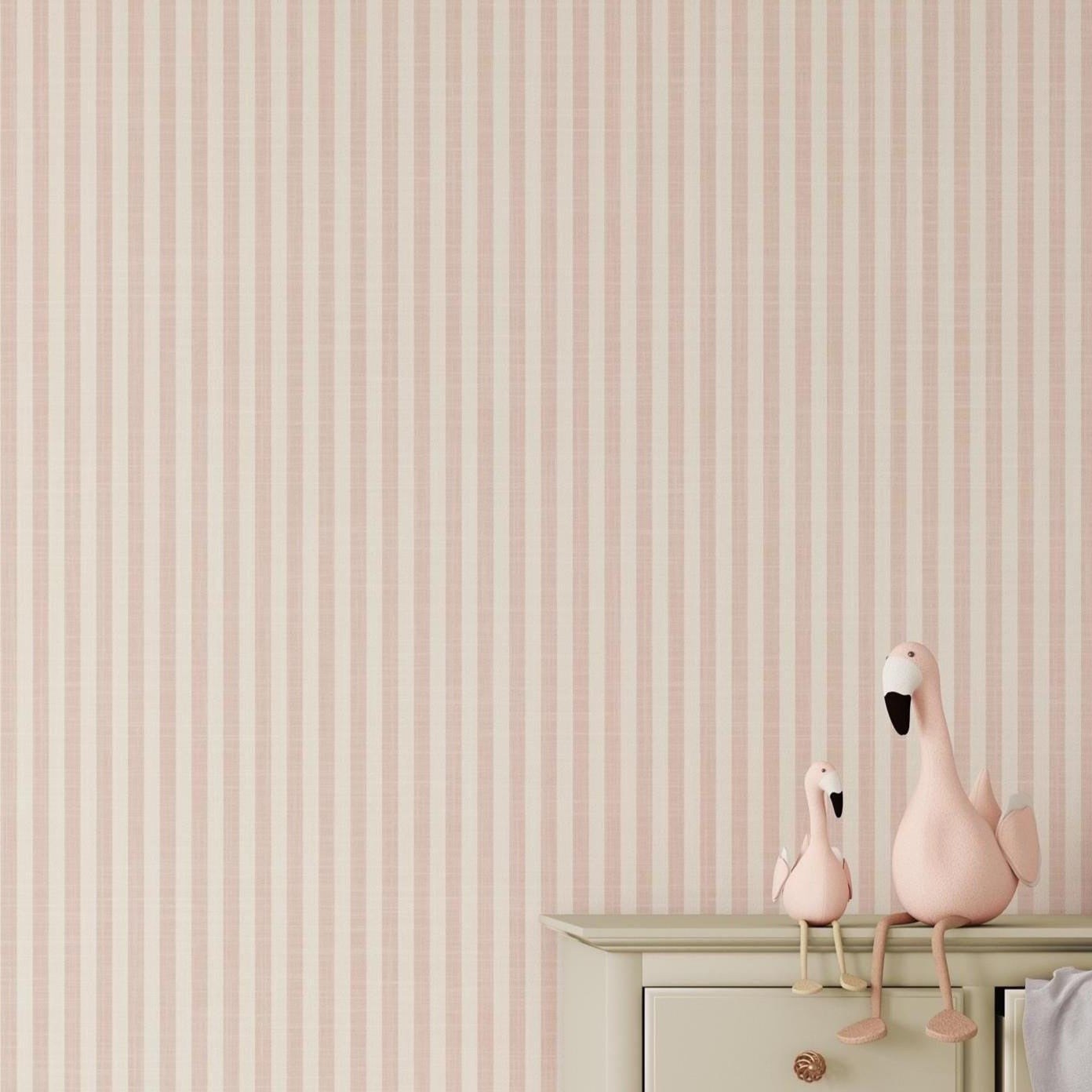 Farmhouse Stripe Wallpaper - Pink wallpaper available in peel and stick (removable), prepasted, and traditional nonpasted / unpasted 