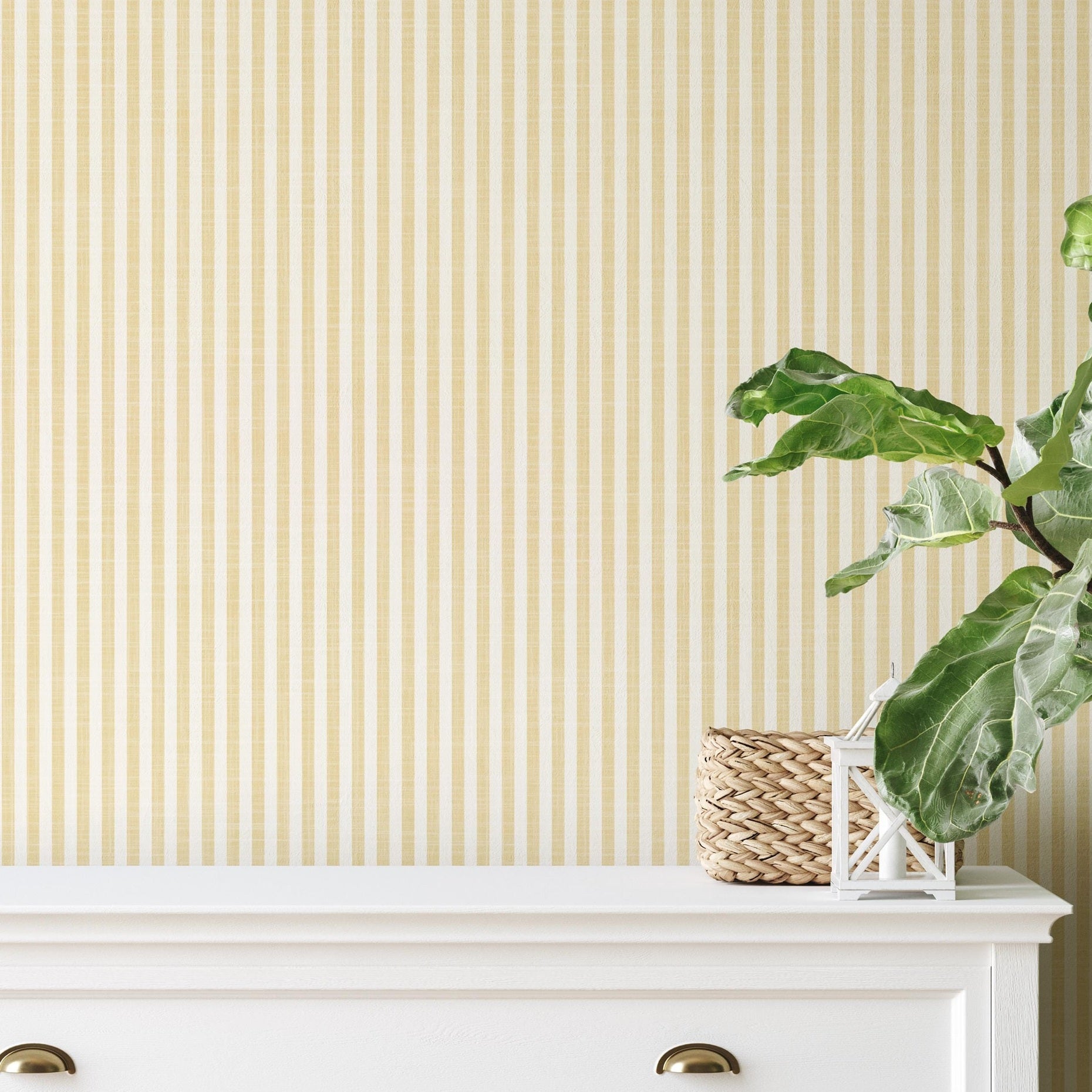 Farmhouse Stripe Wallpaper - Yellow wallpaper available in peel and stick (removable), prepasted, and traditional nonpasted / unpasted 