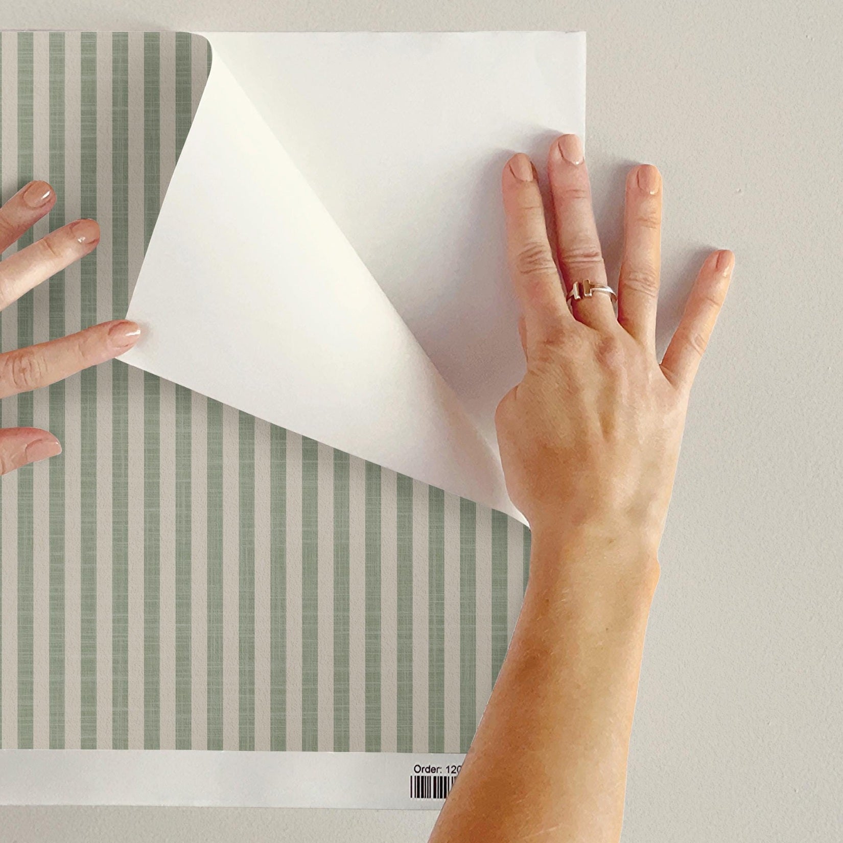 Cottage Stripe Wallpaper - Sage Green and White wallpaper available in peel and stick (removable), prepasted, and traditional nonpasted / unpasted 