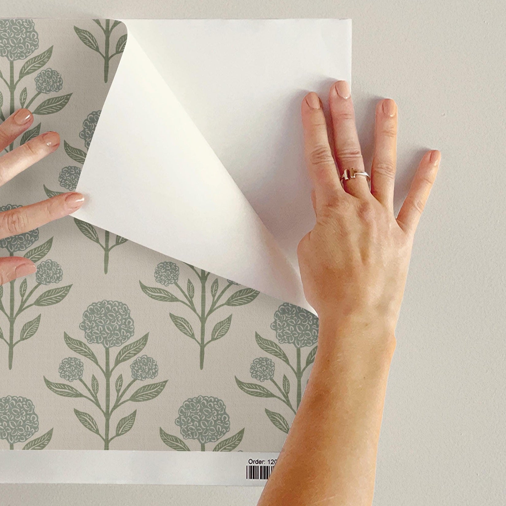 Wallpaper Blue and white French Country shown in Removable Peel and Stick or prepasted. Cute Vintage Floral, with Renter Friendly options for Baby Girl Nursery, Kids Bedroom, Powder Room, dining room or bathroom.