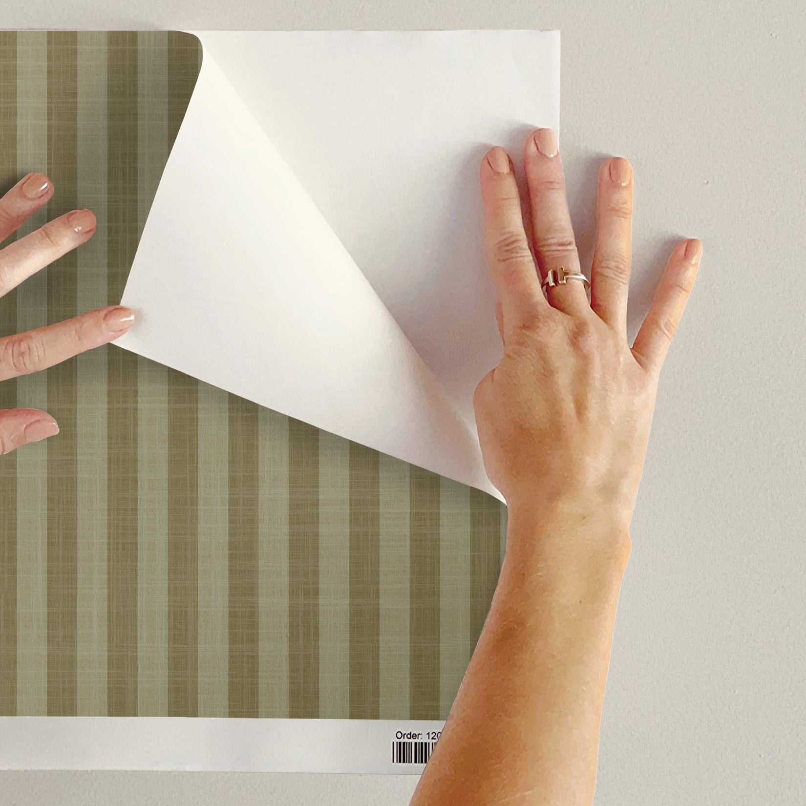Olive and Sage Green Striped Wallpaper Peel and Stick Removable for Vintage French Country Cottage & Cottagecore Interiors for Boys Nursery, Kids room, toddler room, living room wall, powder or bathroom, dining room, office, or accent wall.