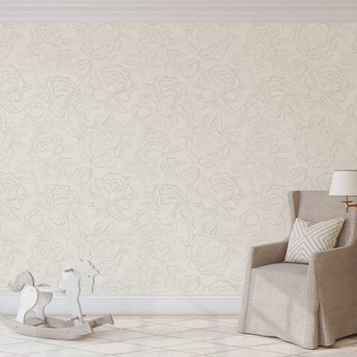 Video of neutral beige Peony Sketch floral wallpaper