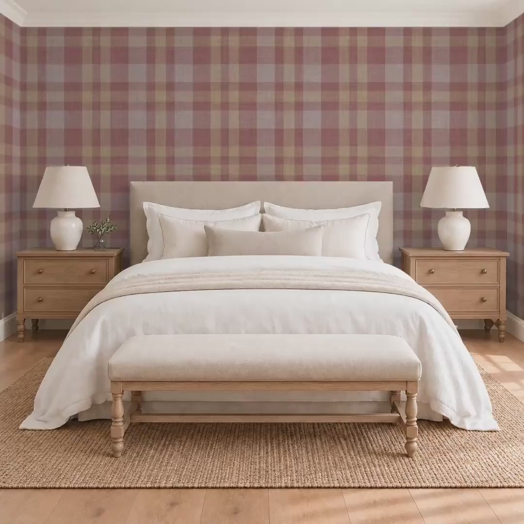 Video of burgundy plaid wallpaper