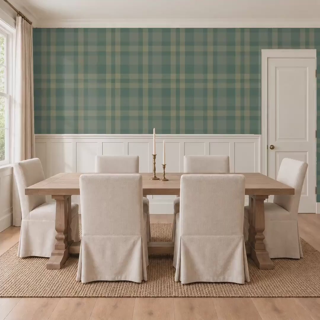 Video of dark green plaid wallpaper