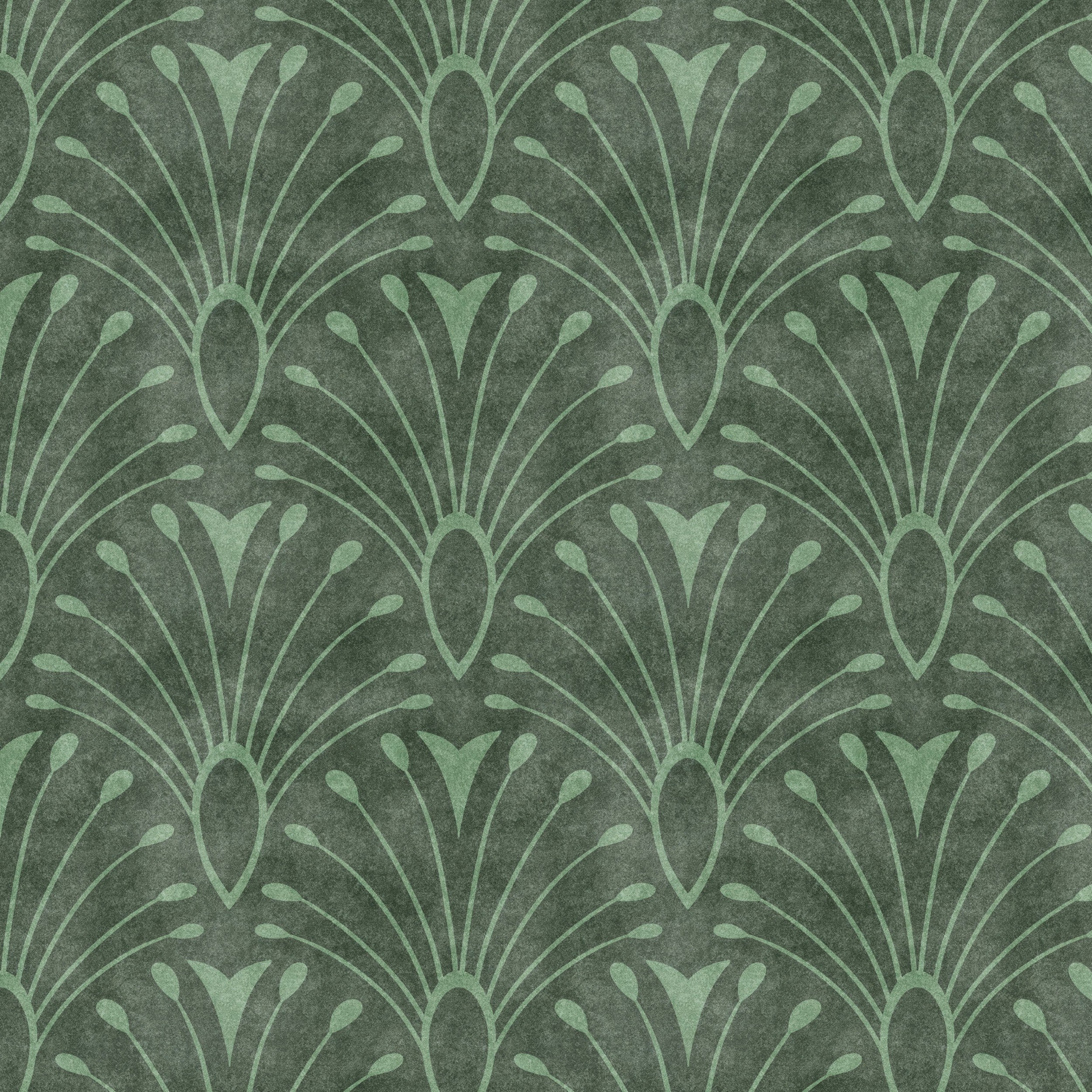 Deco Fan Wallpaper - Green wallpaper available in peel and stick (removable), prepasted, and traditional nonpasted / unpasted 