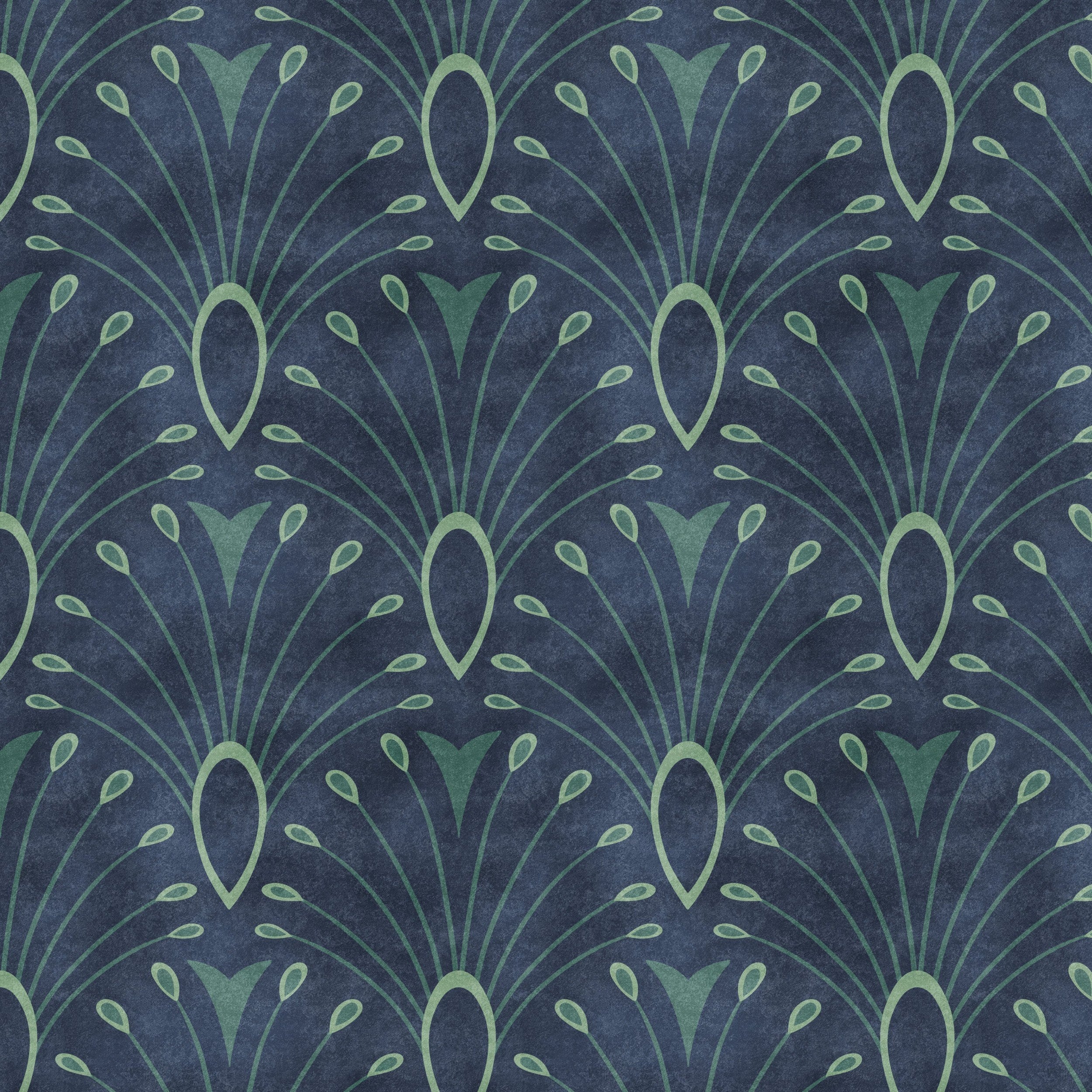 Deco Fan Wallpaper - Blue wallpaper available in peel and stick (removable), prepasted, and traditional nonpasted / unpasted 