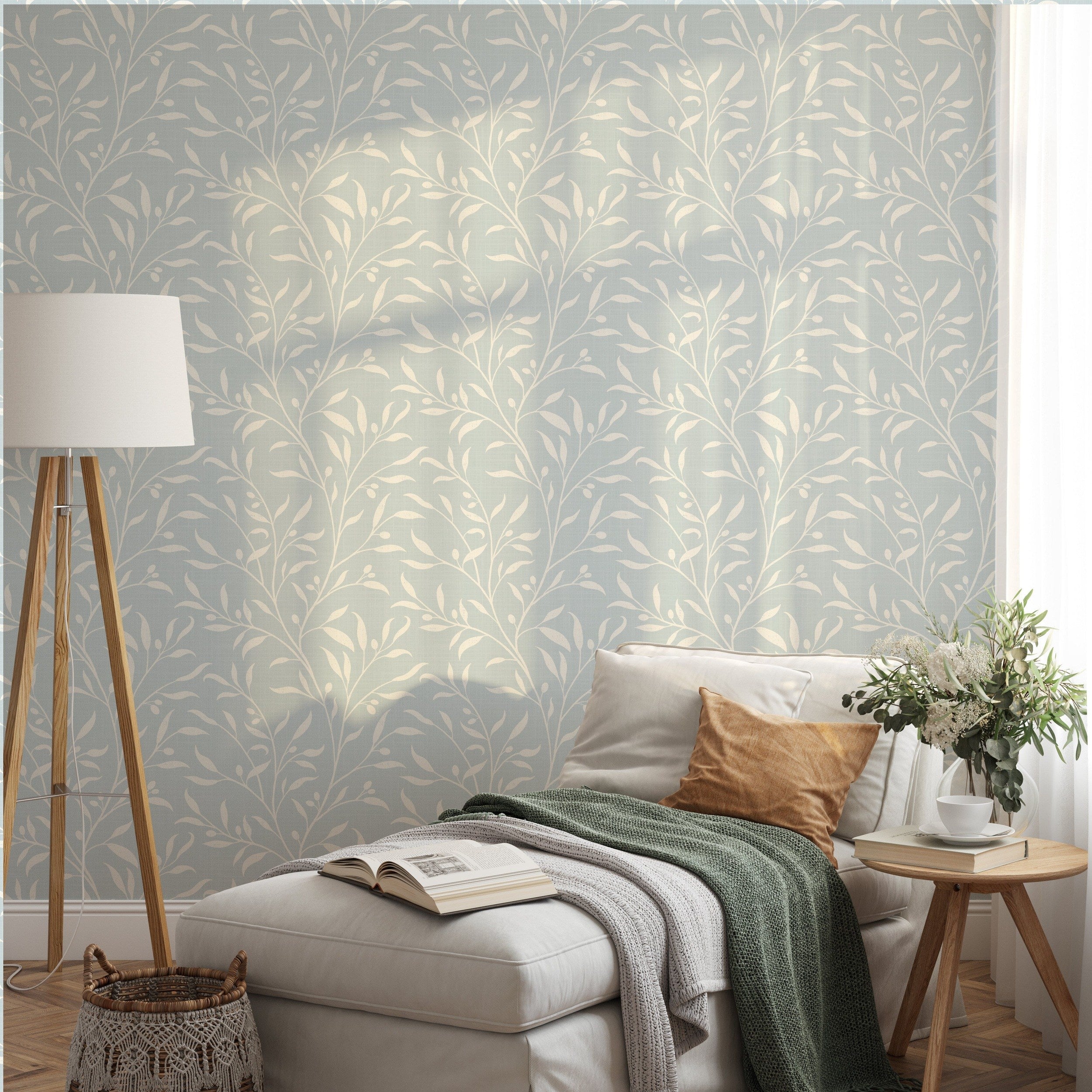 Olive Grove Wallpaper - Mist wallpaper available in peel and stick (removable), prepasted, and traditional nonpasted / unpasted 