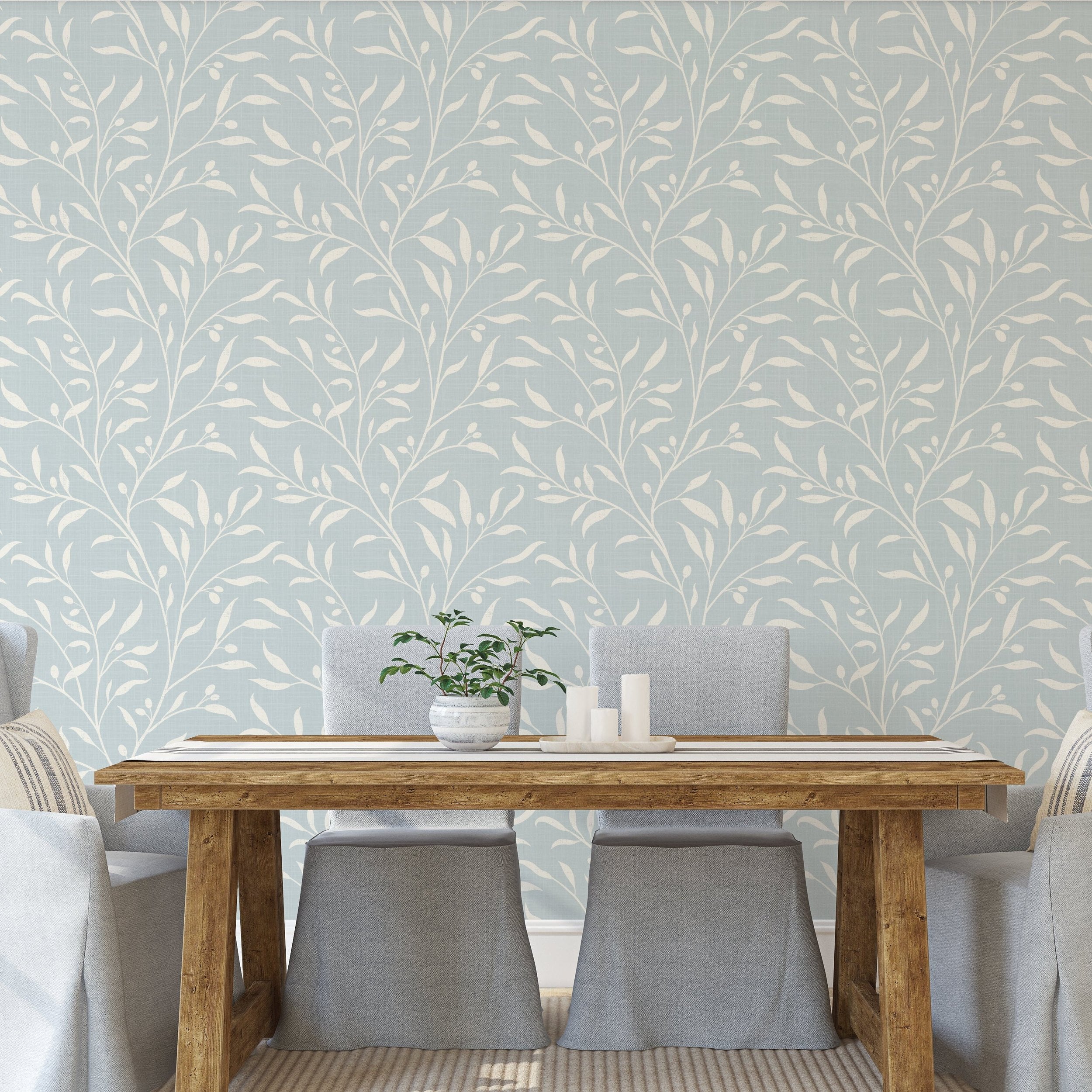 Olive Grove Wallpaper - Mist wallpaper available in peel and stick (removable), prepasted, and traditional nonpasted / unpasted 