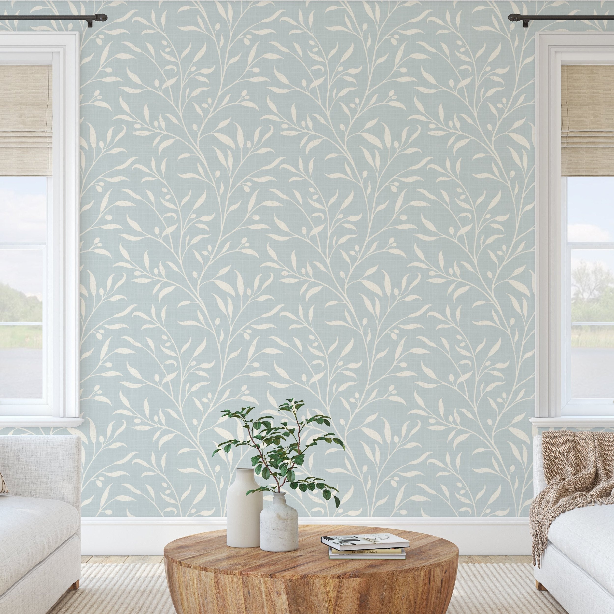 Olive Grove Wallpaper - Mist wallpaper available in peel and stick (removable), prepasted, and traditional nonpasted / unpasted 