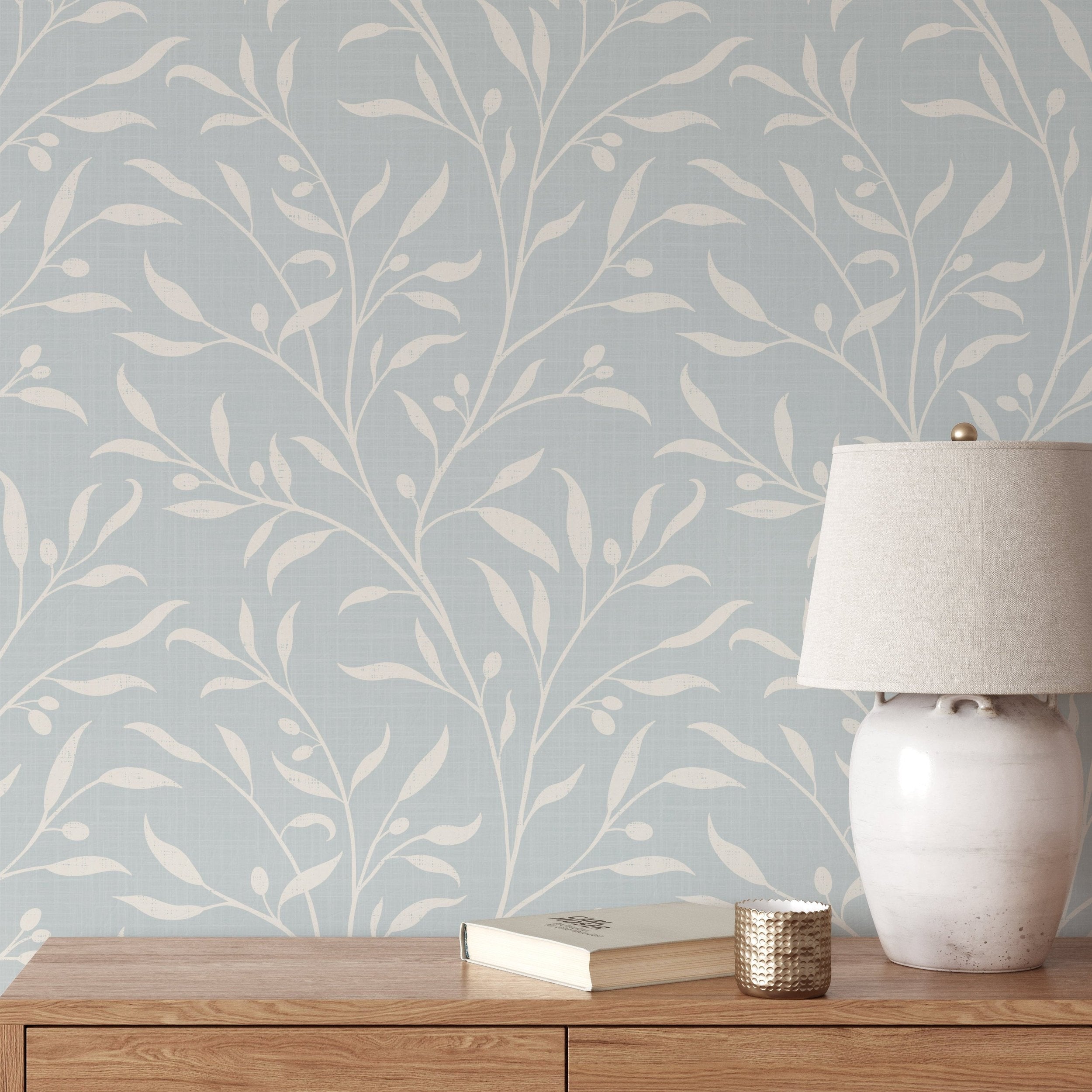 Olive Grove Wallpaper - Mist wallpaper available in peel and stick (removable), prepasted, and traditional nonpasted / unpasted 